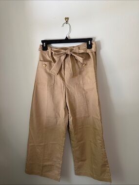 White House Black Market Beige Paperbag Tie-Waist Wide Leg Pants